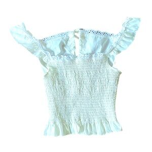 {SheIn} white eyelet fitted elastic off shoulder  sleeve crop top